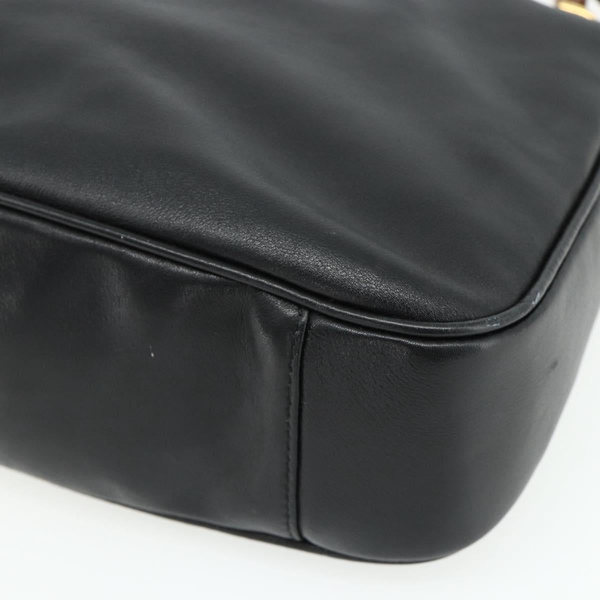 GUCCI Bamboo Shoulder Bag Leather 2way Black Gold Auth 175954