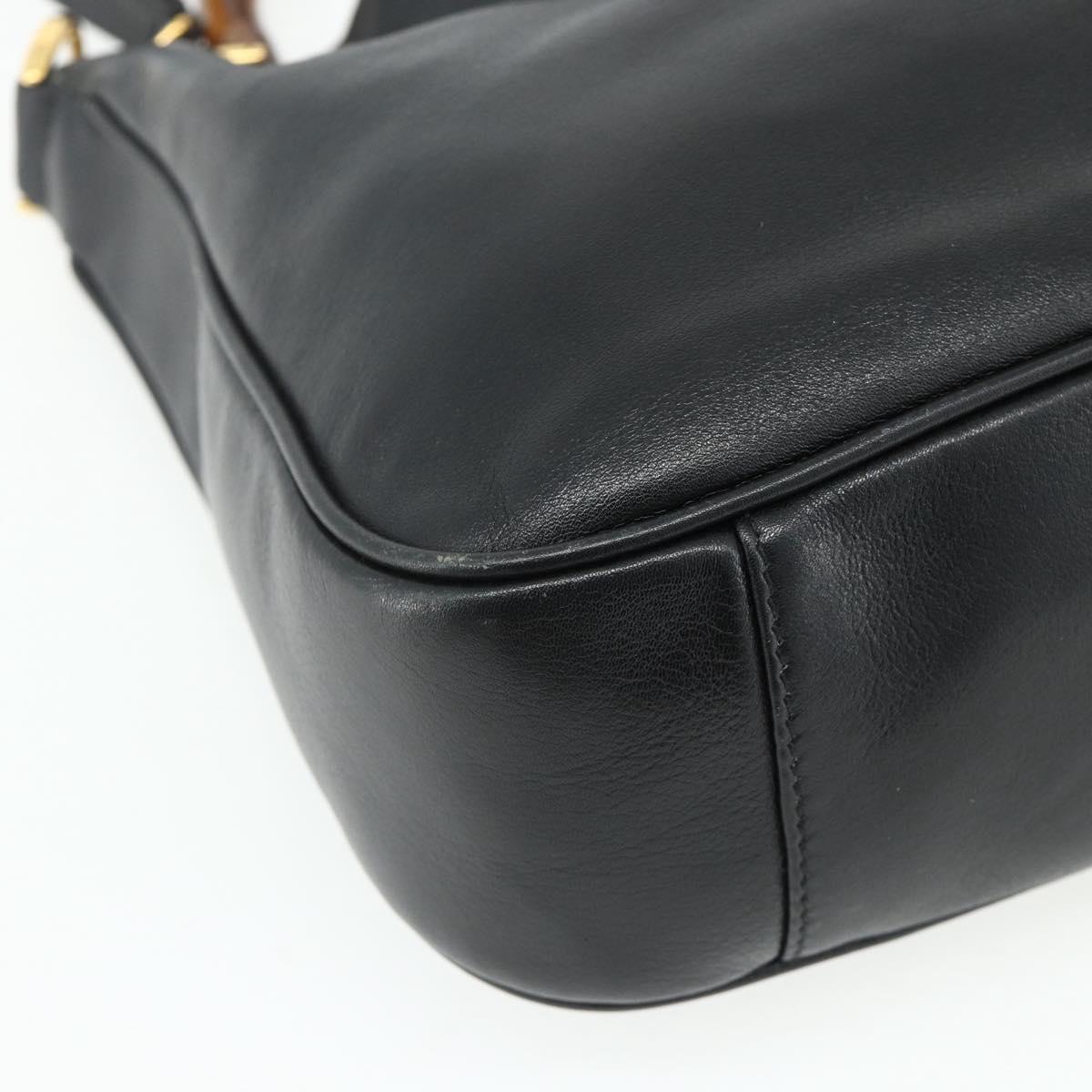 GUCCI Bamboo Shoulder Bag Leather 2way Black Gold Auth 175954