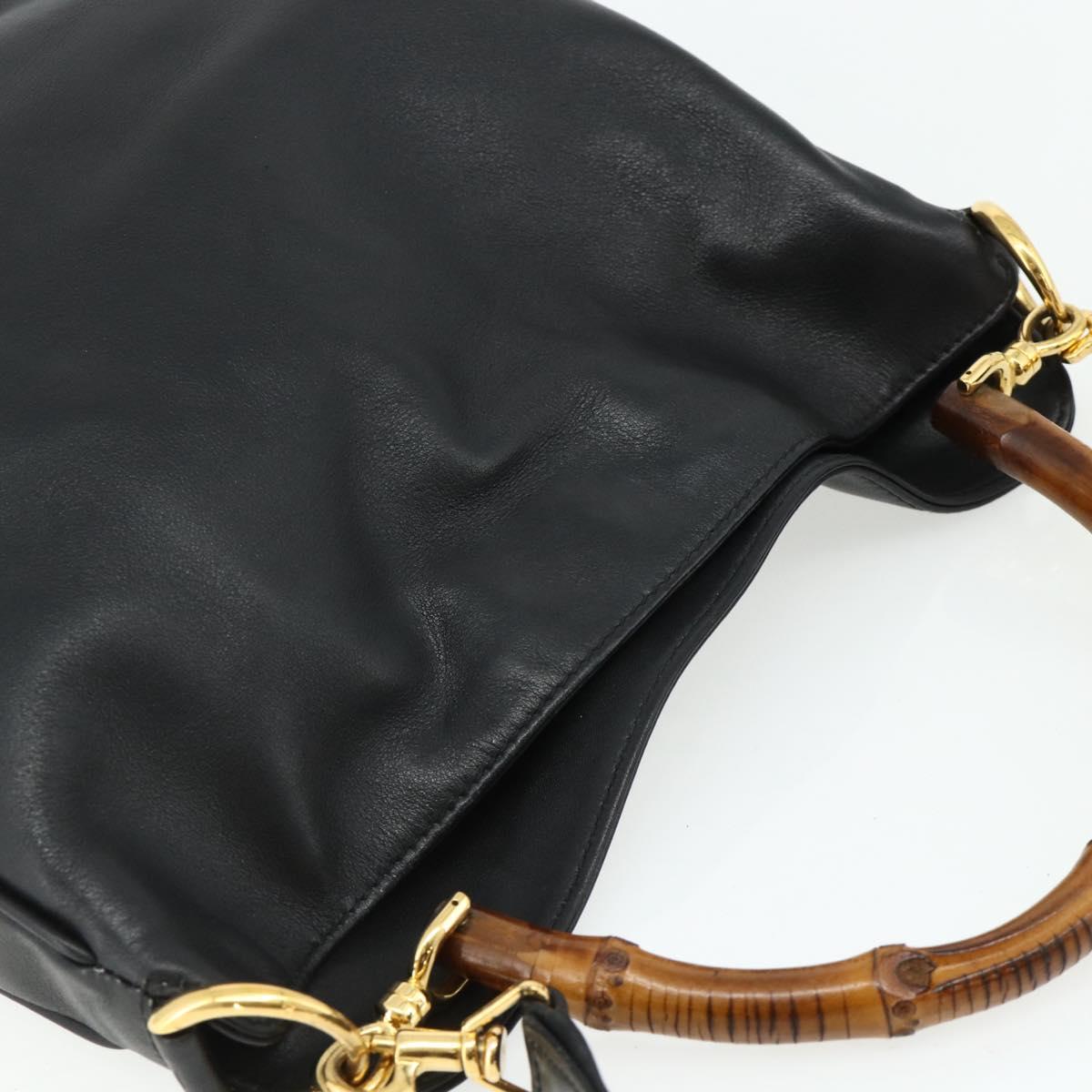 GUCCI Bamboo Shoulder Bag Leather 2way Black Gold Auth 175954