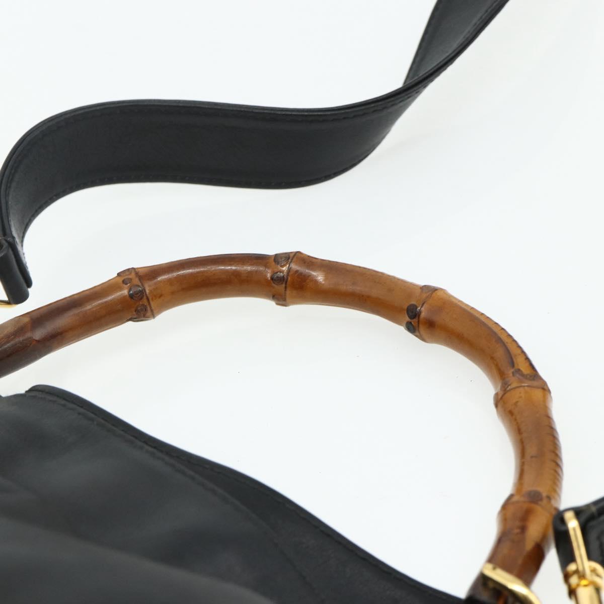 GUCCI Bamboo Shoulder Bag Leather 2way Black Gold Auth 175954