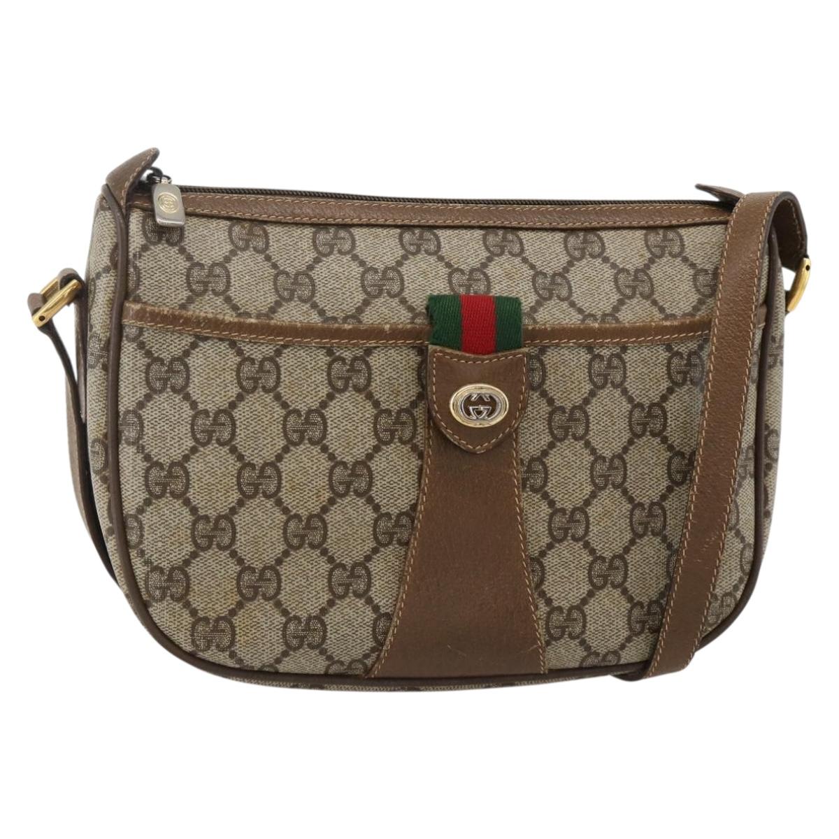 GUCCI GG Supreme Web Sherry Line Bag PVC Beige Gold 89 02 032 Auth 175961