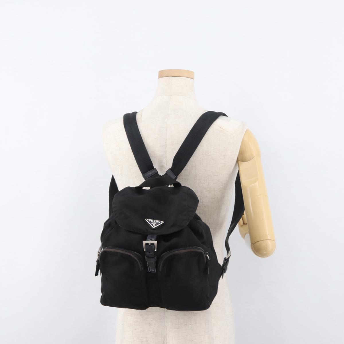 PRADA Backpack Nylon Black Silver Auth 175963