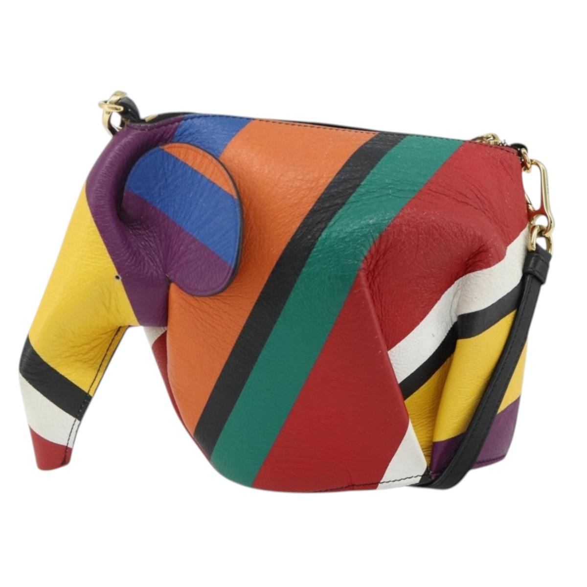 LOEWE Elephant Shoulder Bag Leather Multicolor Gold Auth 175965A