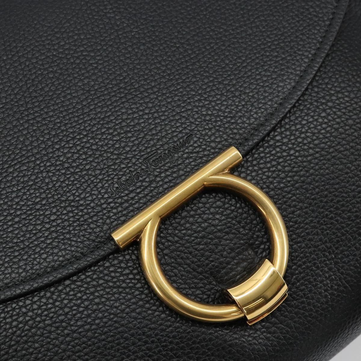 Salvatore Ferragamo Gancini Shoulder Bag Leather Black Gold Auth 175970A
