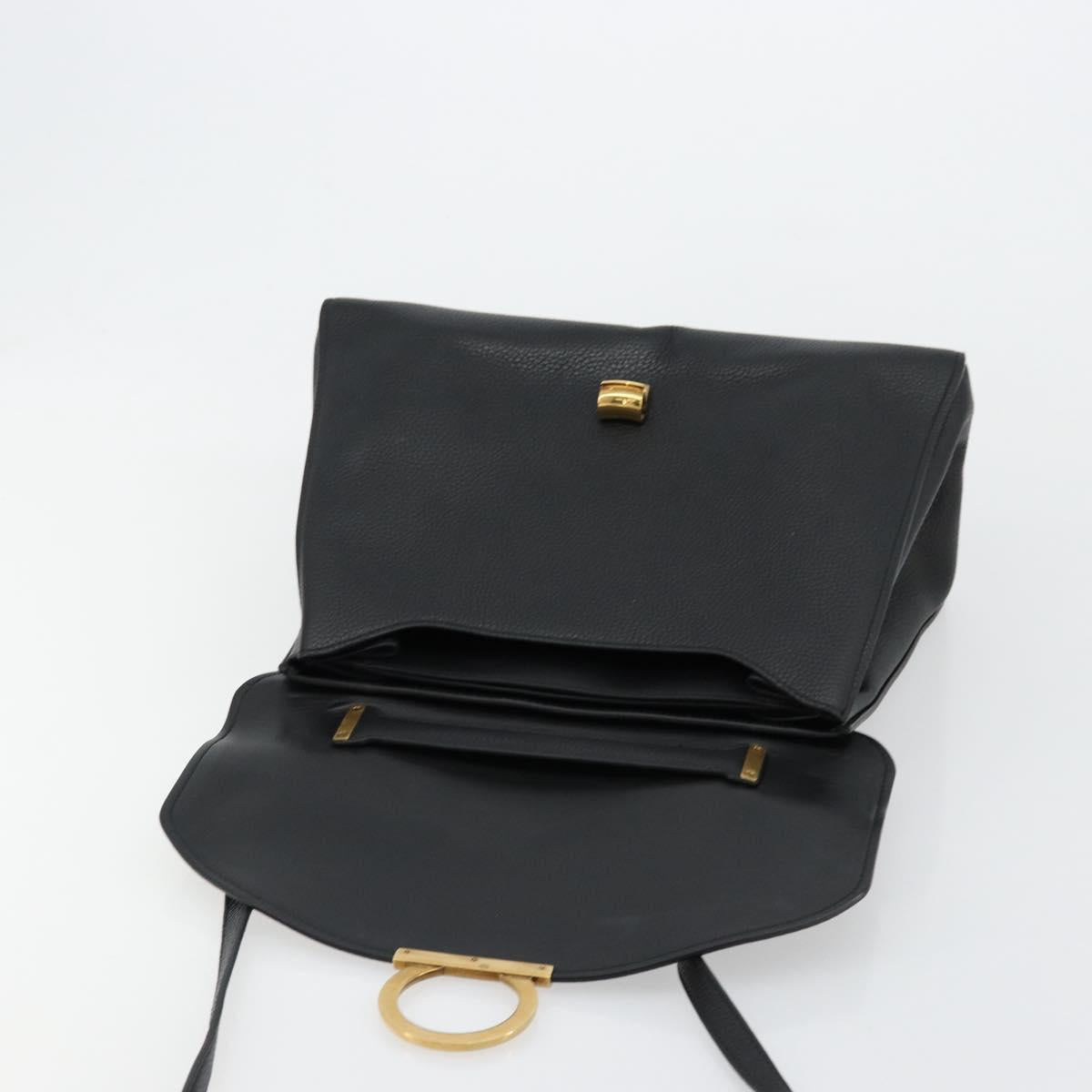 Salvatore Ferragamo Gancini Shoulder Bag Leather Black Gold Auth 175970A