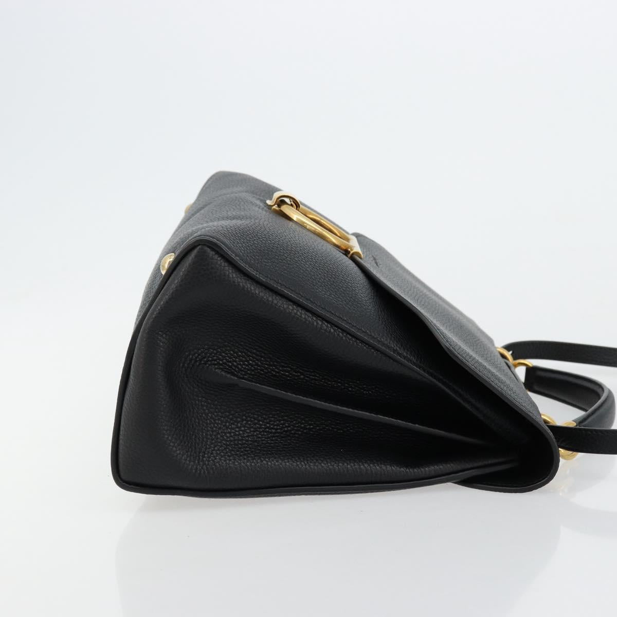 Salvatore Ferragamo Gancini Shoulder Bag Leather Black Gold Auth 175970A
