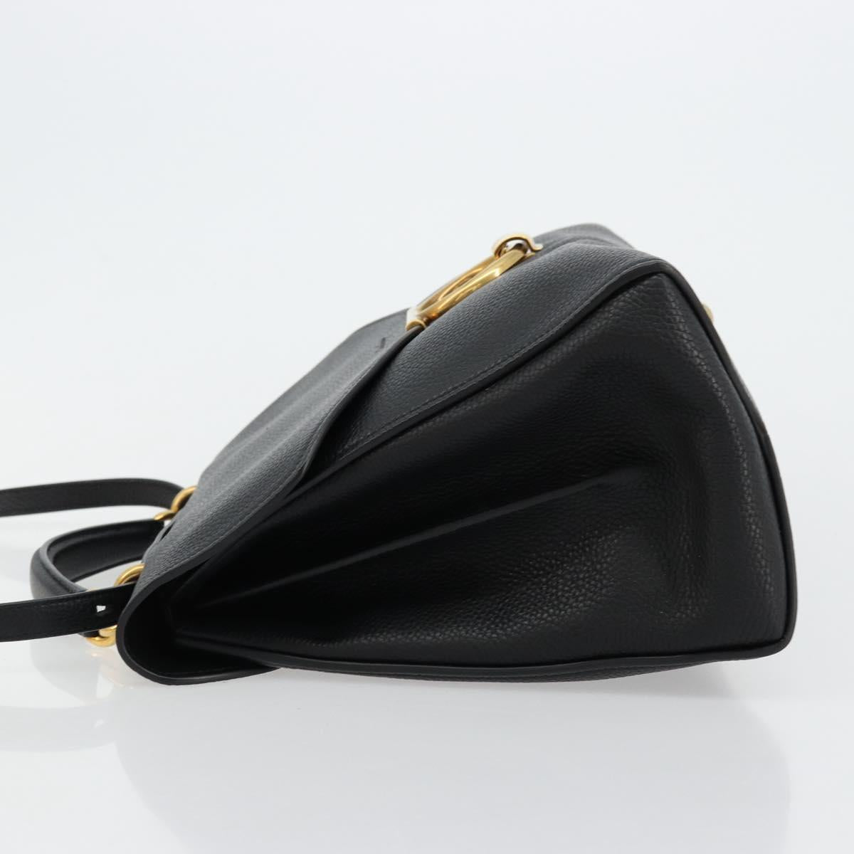 Salvatore Ferragamo Gancini Shoulder Bag Leather Black Gold Auth 175970A