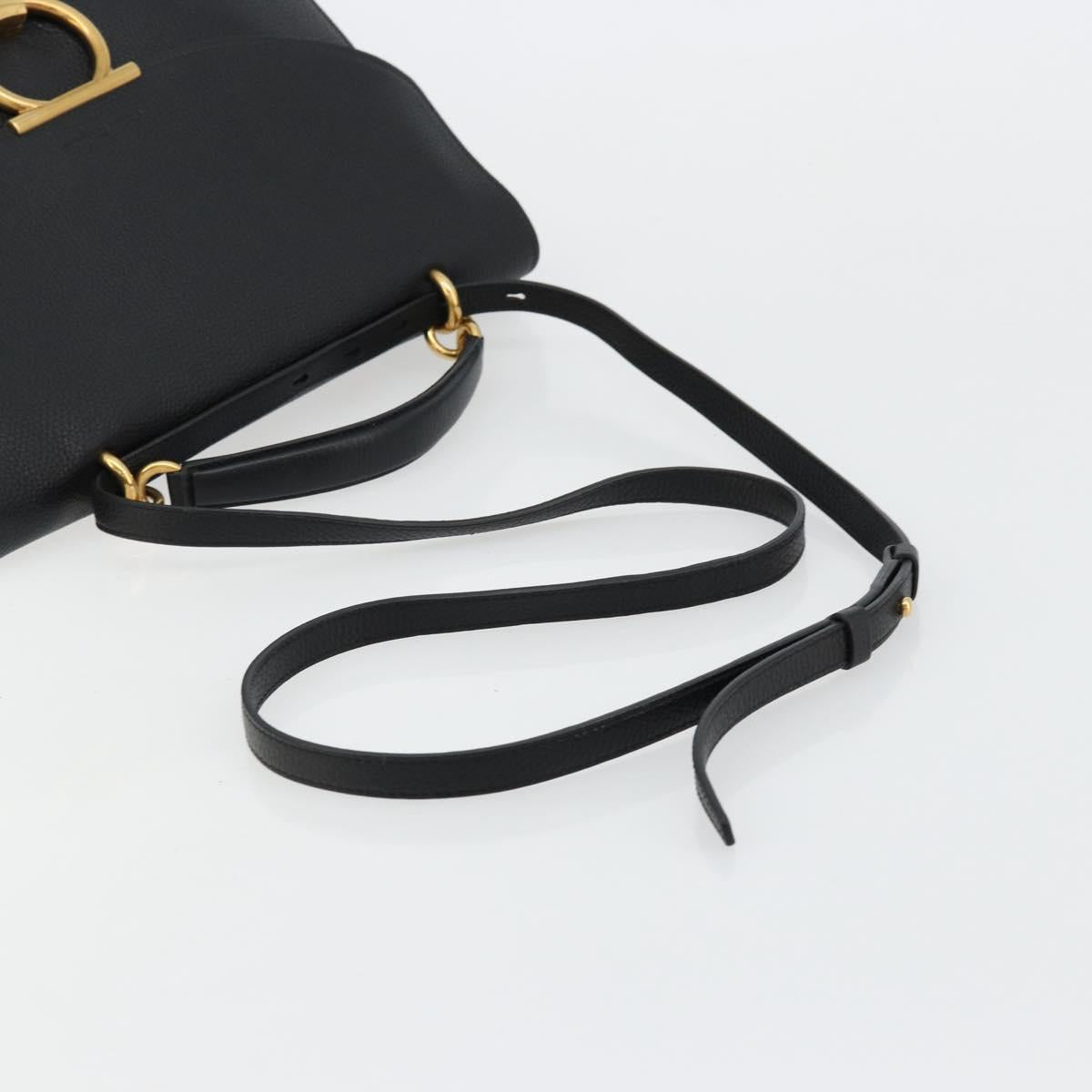 Salvatore Ferragamo Gancini Shoulder Bag Leather Black Gold Auth 175970A