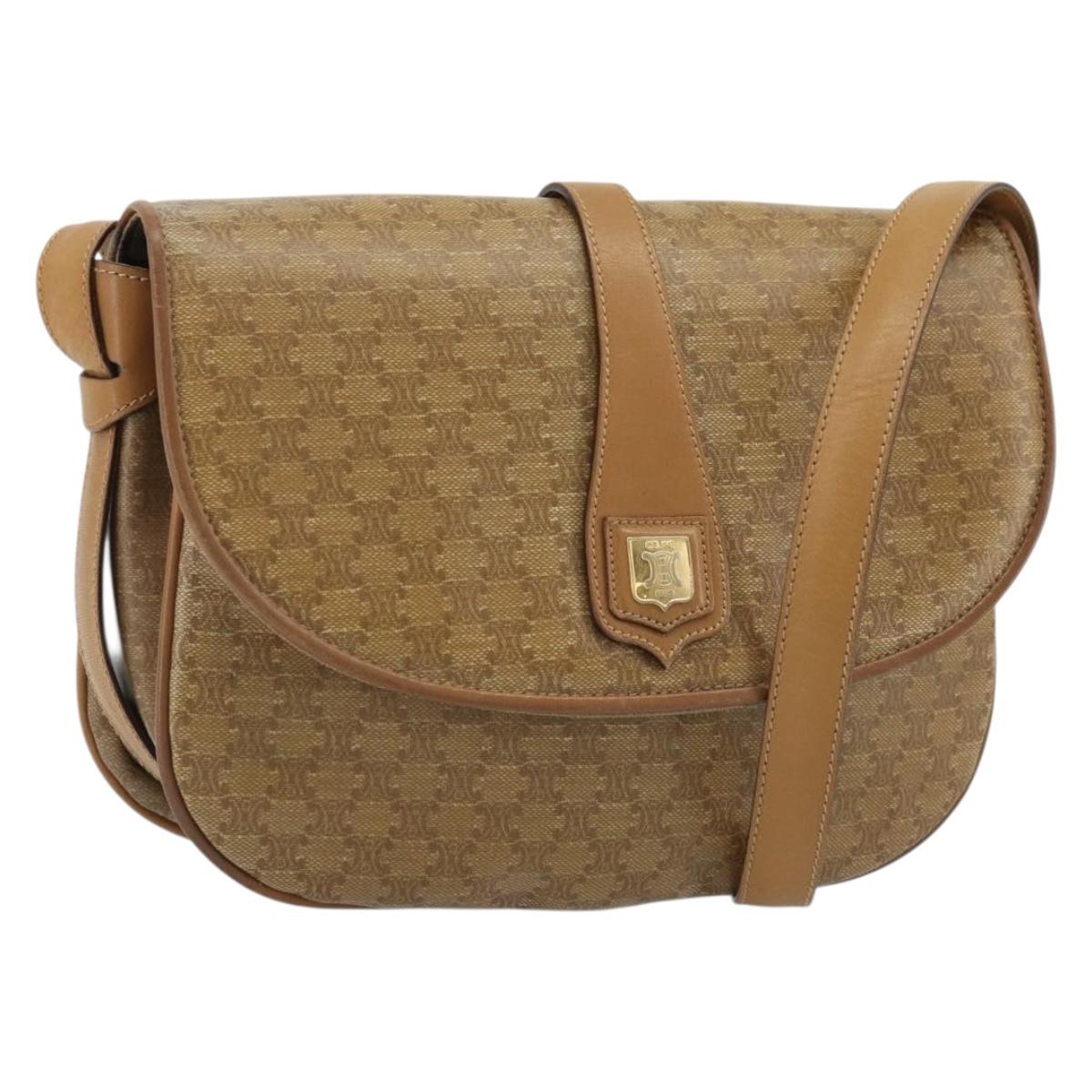 CELINE Macadam Canvas Shoulder Bag PVC Beige Gold Auth 175973