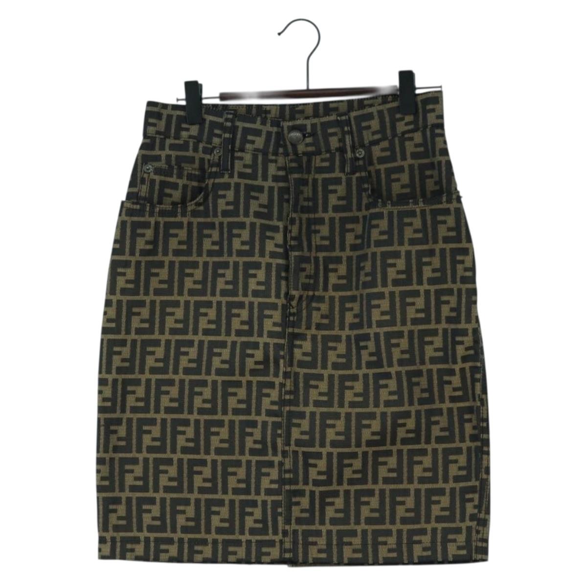 FENDI Zucca Canvas Skirt Black Brown Auth 175992A
