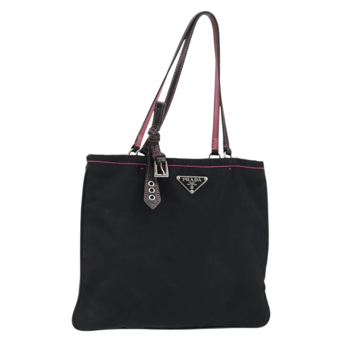 PRADA Hand Bag Nylon Black Silver Auth 175995A