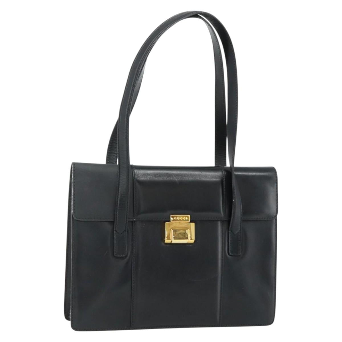 GUCCI Tote Bag Leather Black Gold Auth 176030