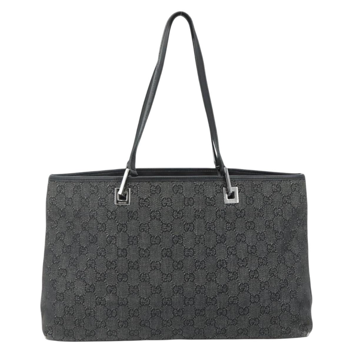 GUCCI GG Canvas Tote Bag Black Silver 36173 1705 Auth 176032