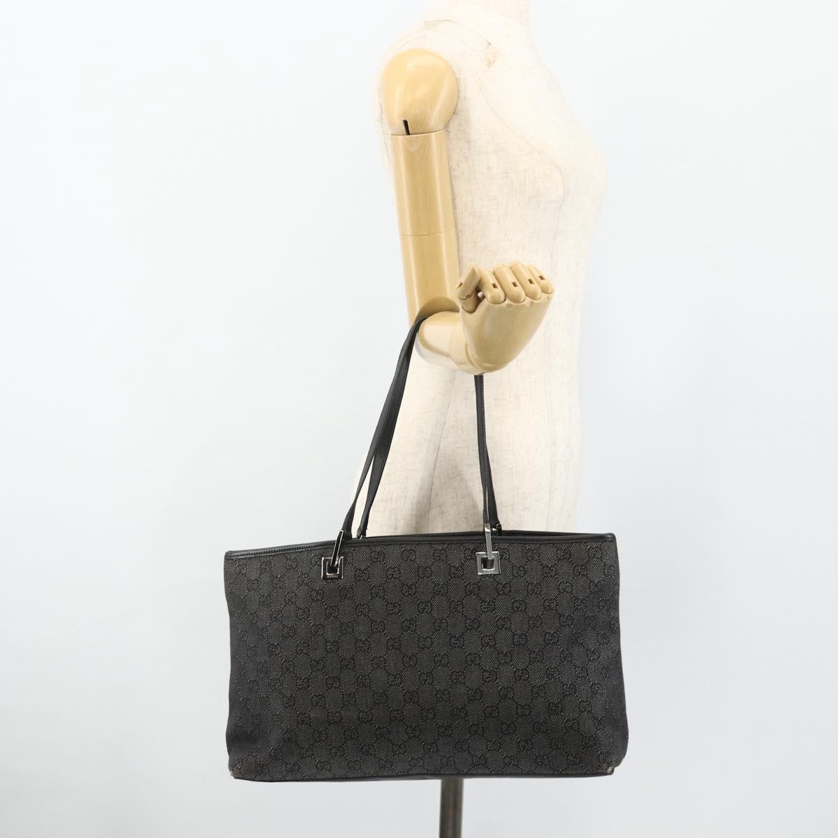 GUCCI GG Canvas Tote Bag Black Silver 36173 1705 Auth 176032