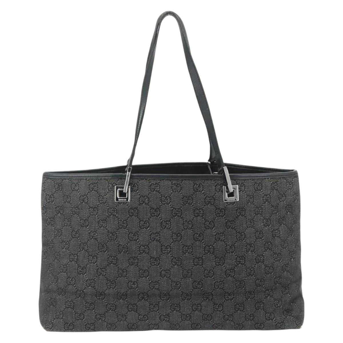 GUCCI GG Canvas Tote Bag Black Silver 36173 1705 Auth 176032