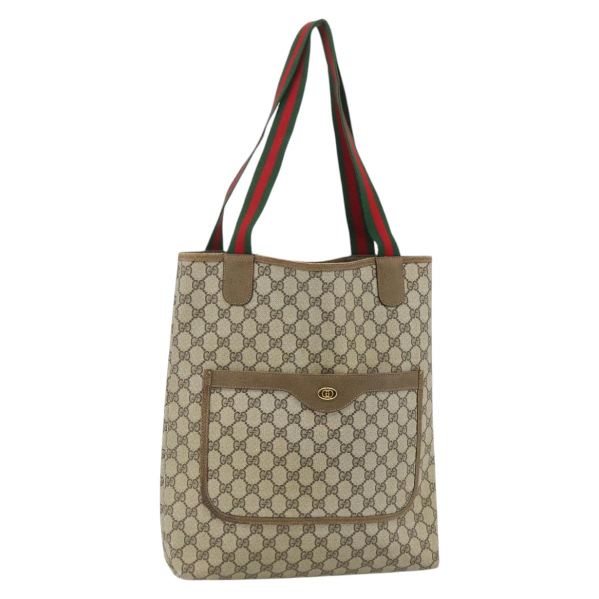 GUCCI GG Supreme Web Sherry Line Tote Bag PVC Beige Gold 39 02 003 Auth 176034