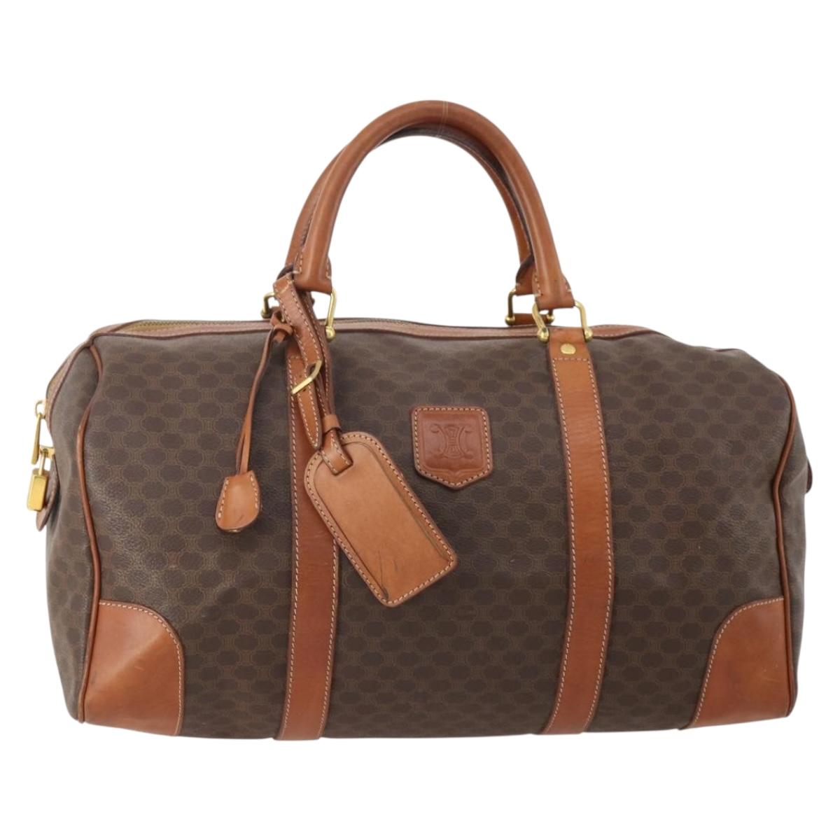 CELINE Macadam Canvas Boston Bag PVC Leather Brown Gold Auth 176038A