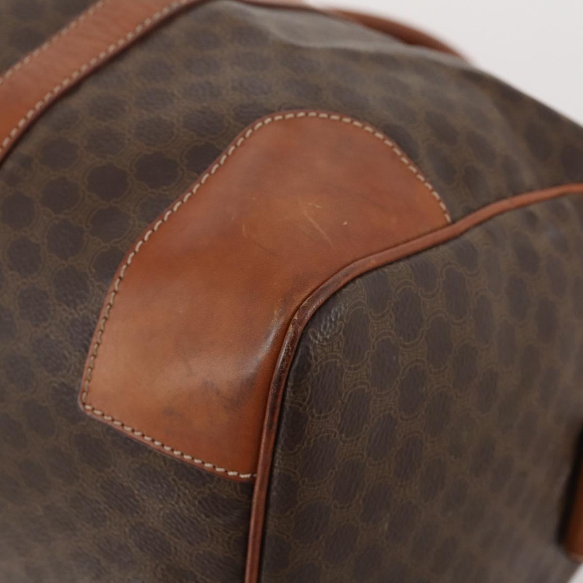 CELINE Macadam Canvas Boston Bag PVC Leather Brown Gold Auth 176038A