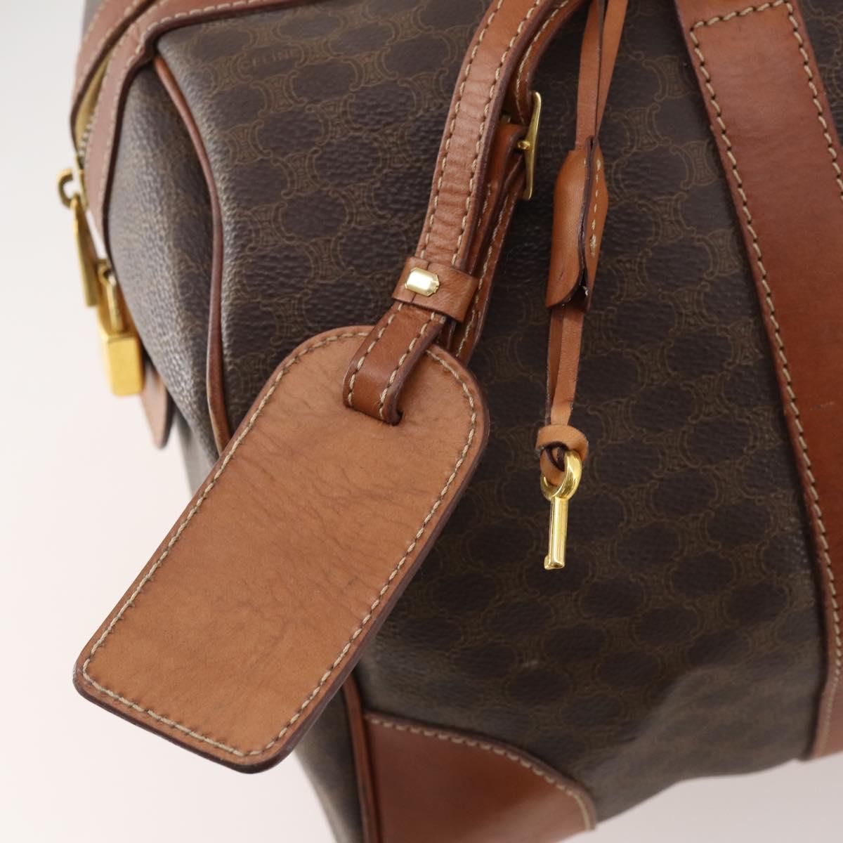 CELINE Macadam Canvas Boston Bag PVC Leather Brown Gold Auth 176038A