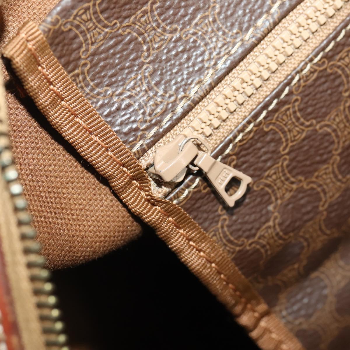 CELINE Macadam Canvas Boston Bag PVC Leather Brown Gold Auth 176038A