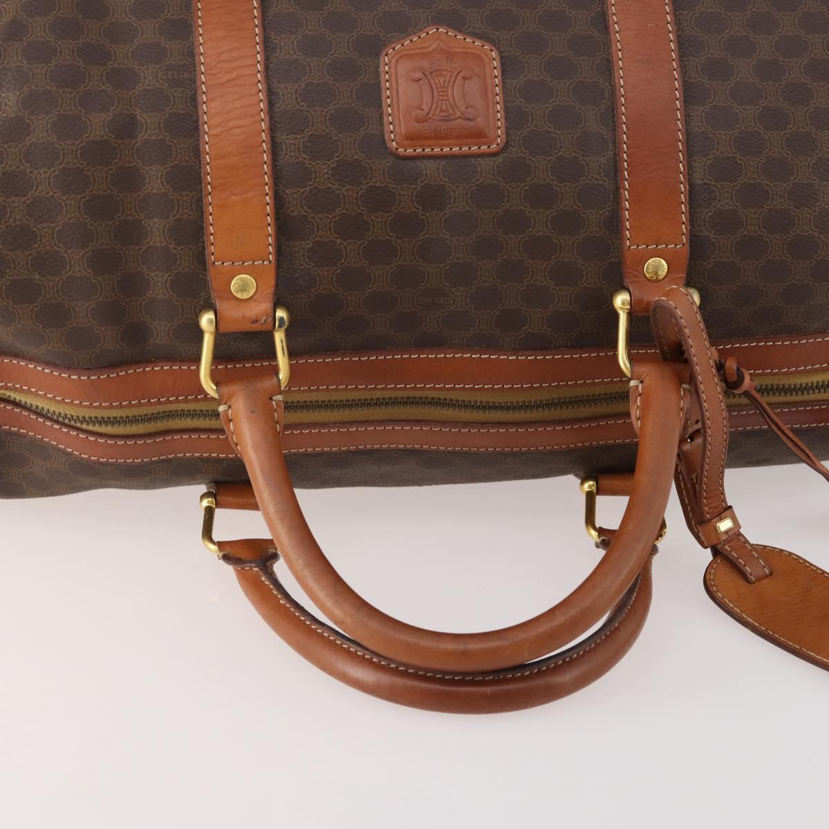 CELINE Macadam Canvas Boston Bag PVC Leather Brown Gold Auth 176038A
