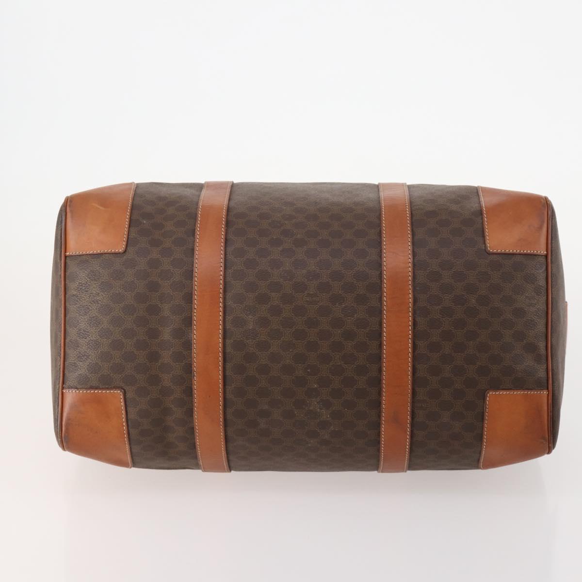 CELINE Macadam Canvas Boston Bag PVC Leather Brown Gold Auth 176038A
