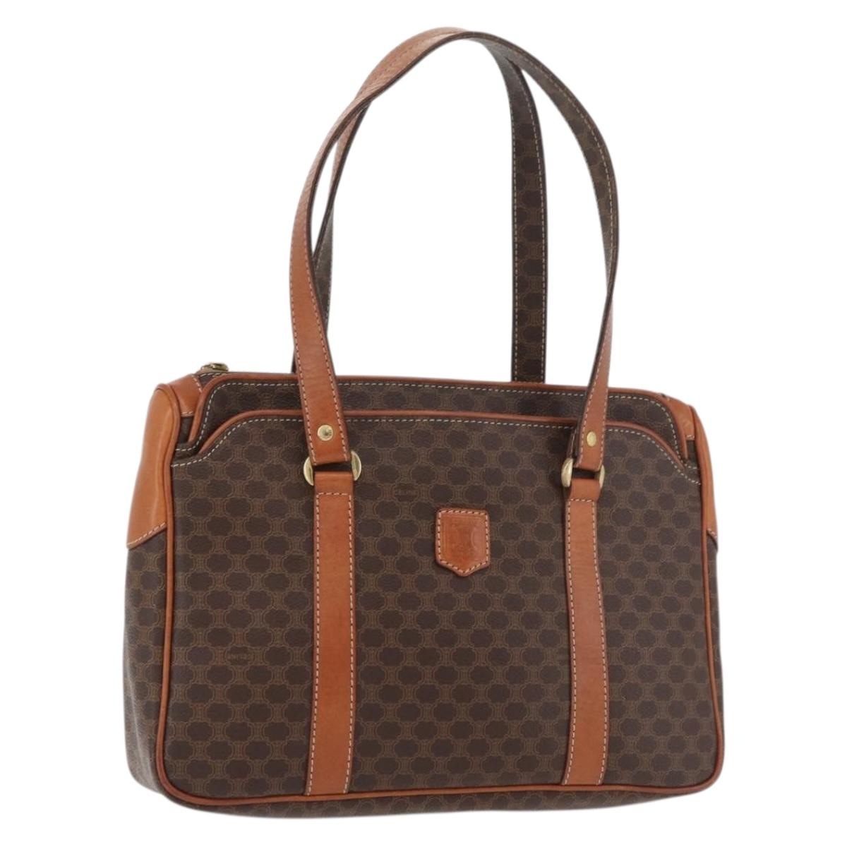 CELINE Macadam Canvas Hand Bag PVC Leather Brown Gold Auth 176039A