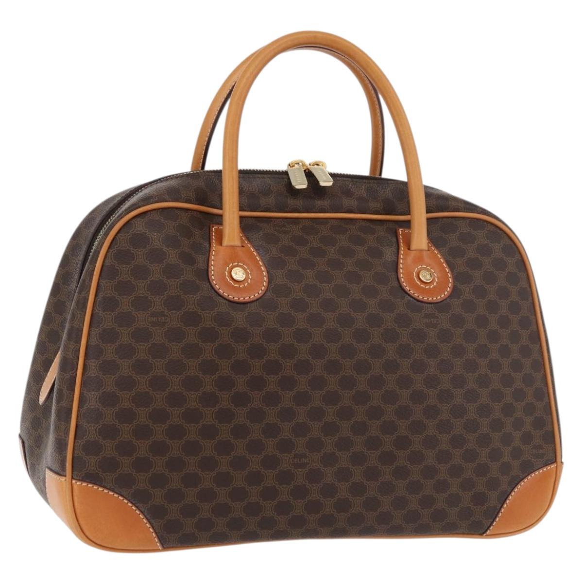 CELINE Macadam Canvas Hand Bag PVC Leather Brown Gold Auth 176040A