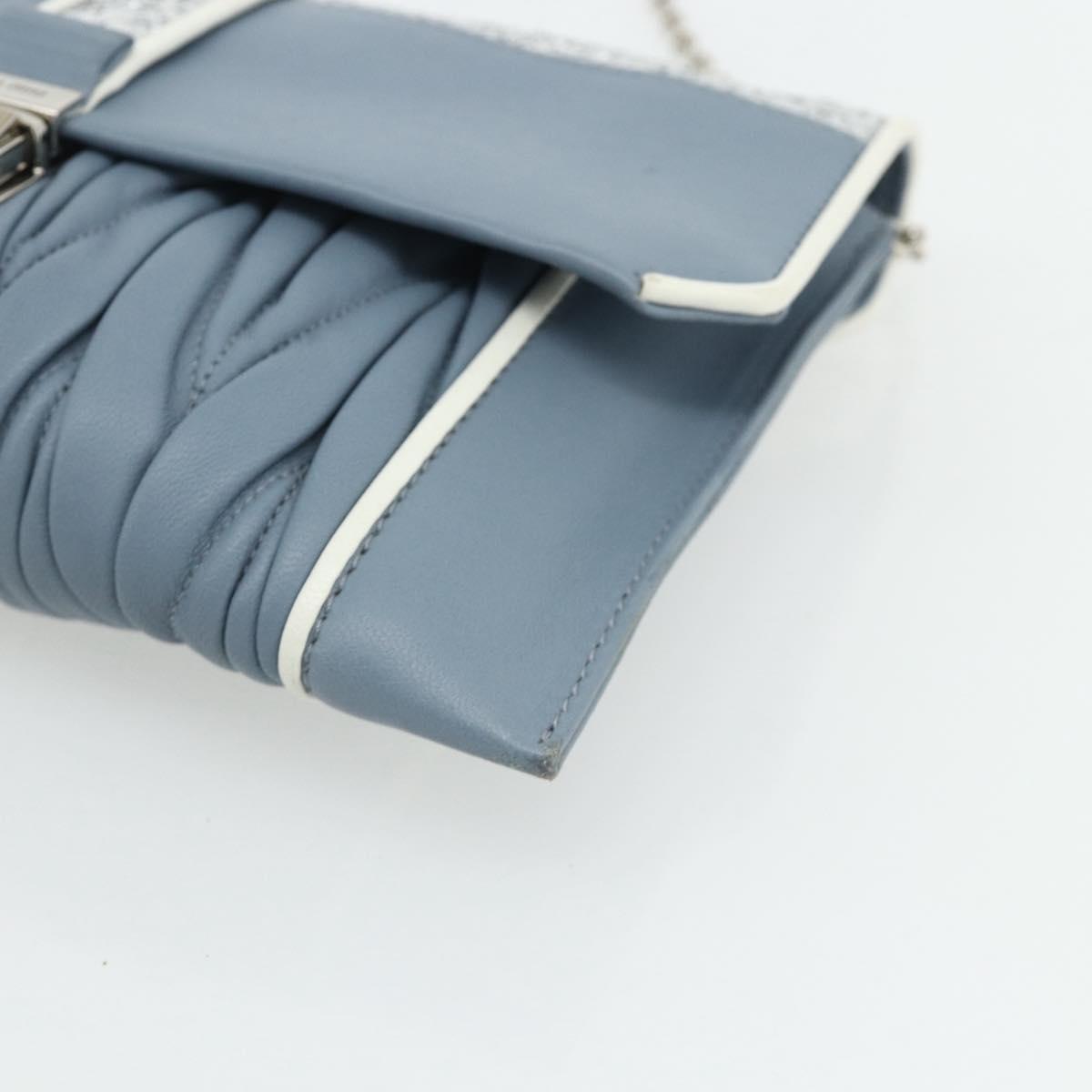 Miu Miu Matelasse Chain Shoulder Bag Leather Light Blue Silver Auth 176054
