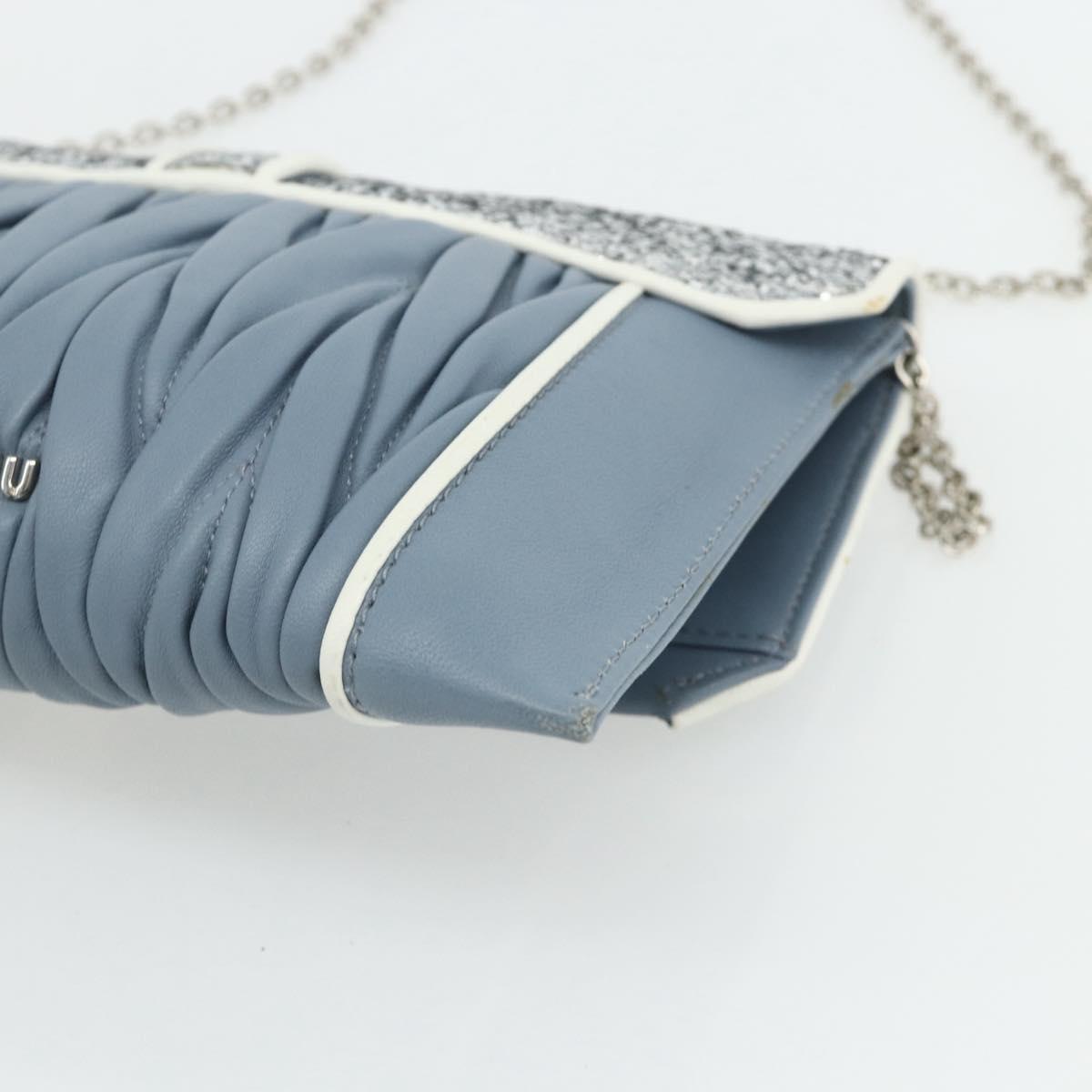 Miu Miu Matelasse Chain Shoulder Bag Leather Light Blue Silver Auth 176054