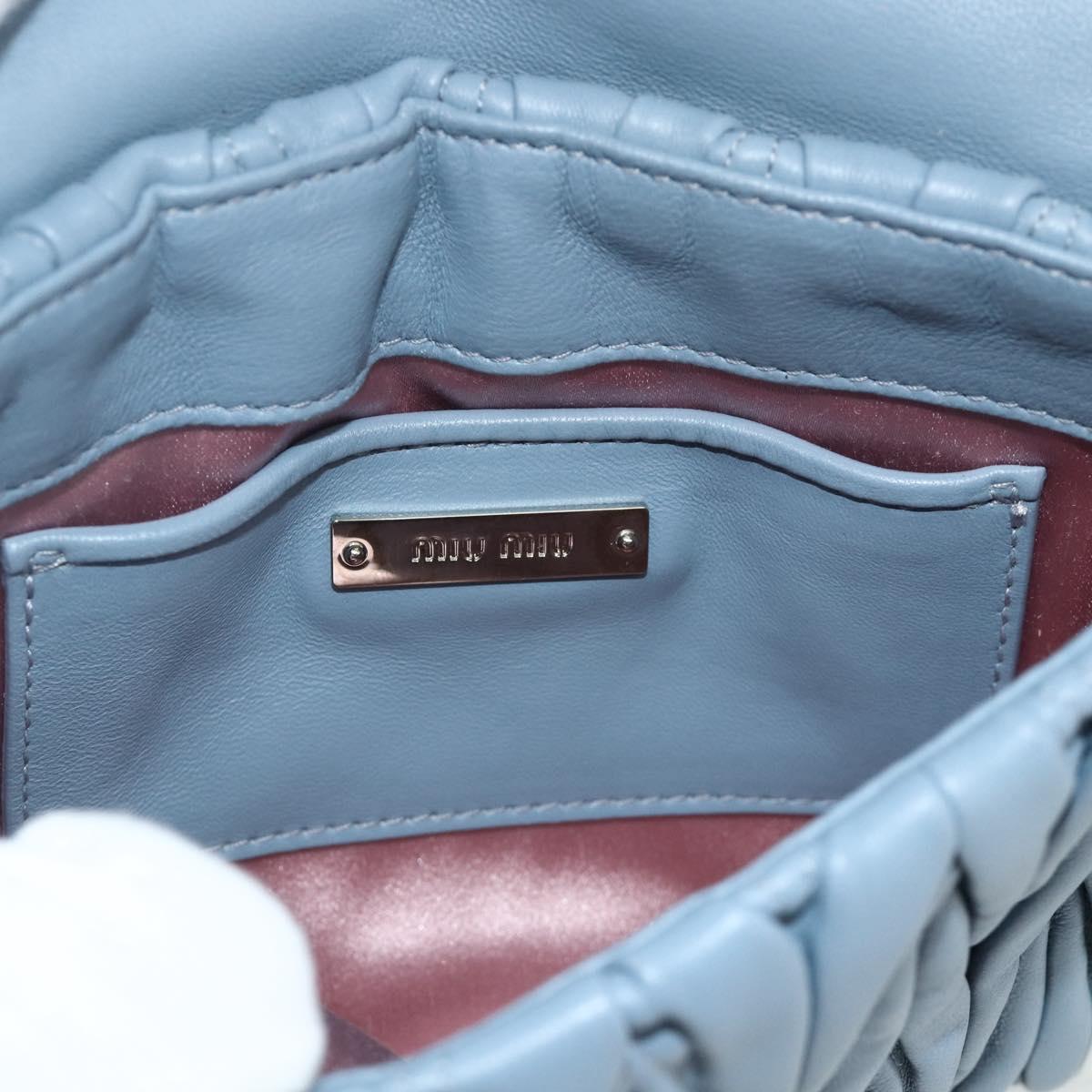 Miu Miu Matelasse Chain Shoulder Bag Leather Light Blue Silver Auth 176054