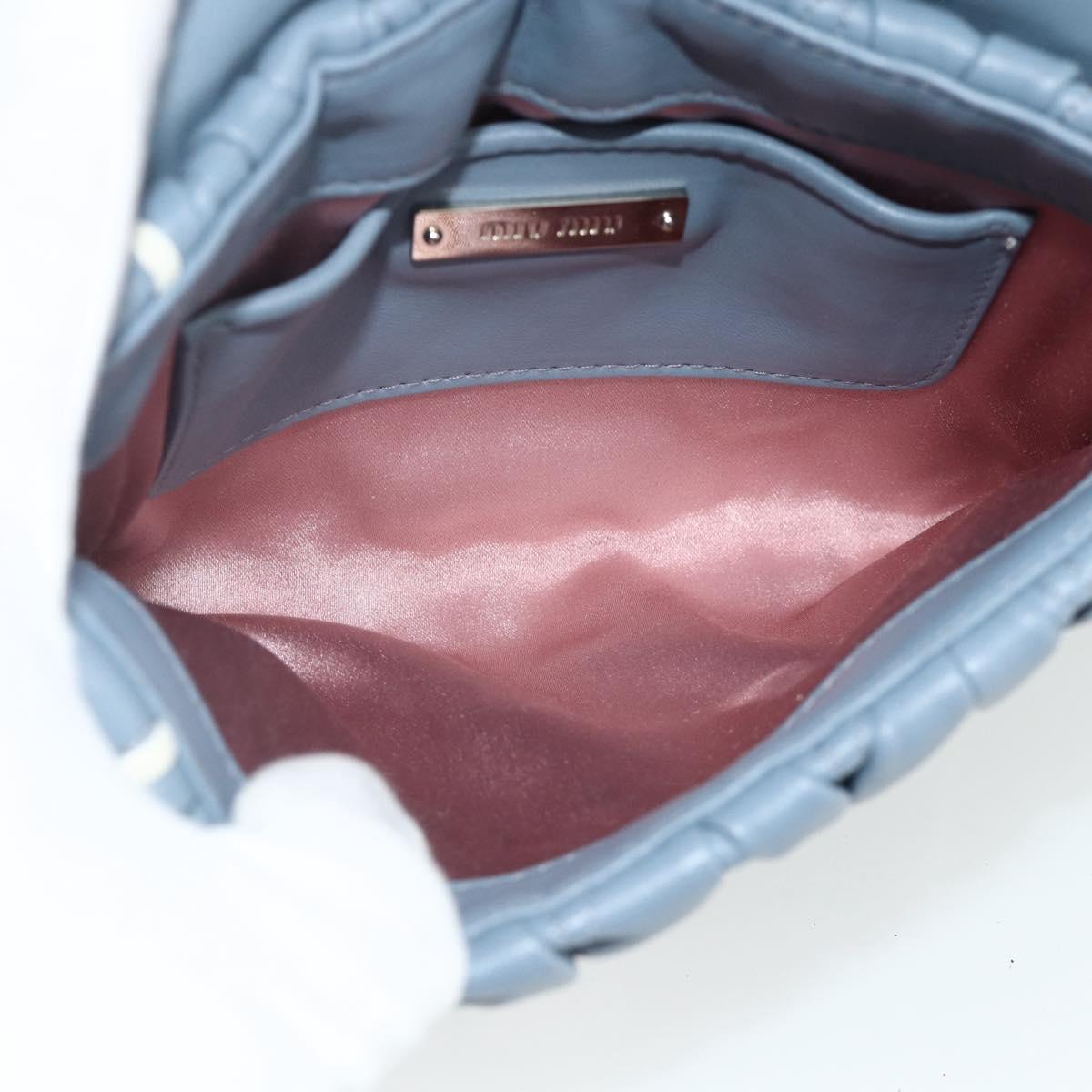 Miu Miu Matelasse Chain Shoulder Bag Leather Light Blue Silver Auth 176054