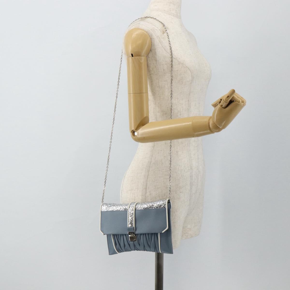 Miu Miu Matelasse Chain Shoulder Bag Leather Light Blue Silver Auth 176054