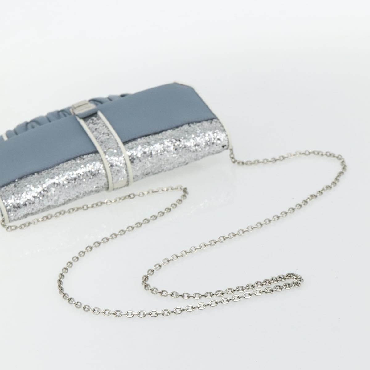 Miu Miu Matelasse Chain Shoulder Bag Leather Light Blue Silver Auth 176054