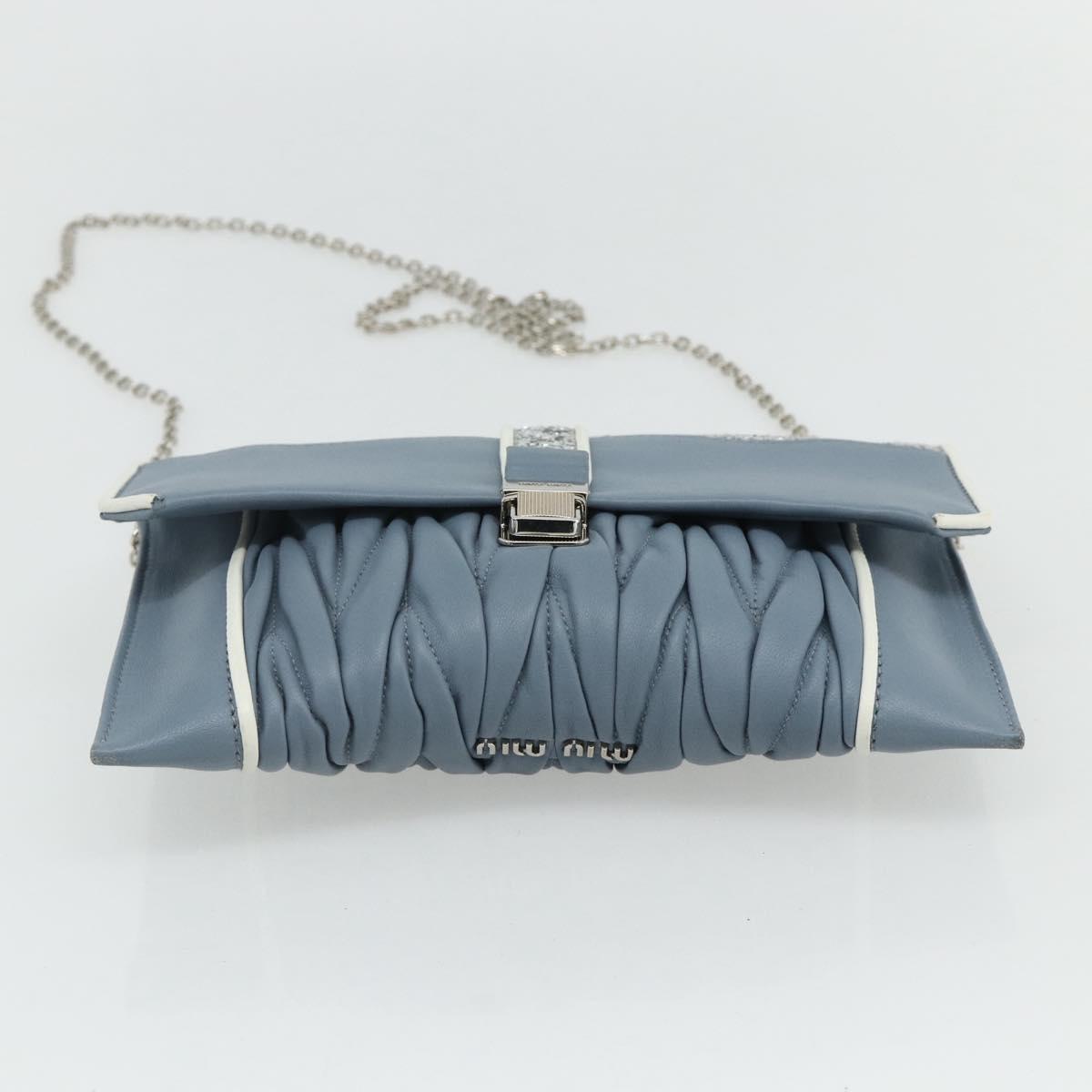 Miu Miu Matelasse Chain Shoulder Bag Leather Light Blue Silver Auth 176054