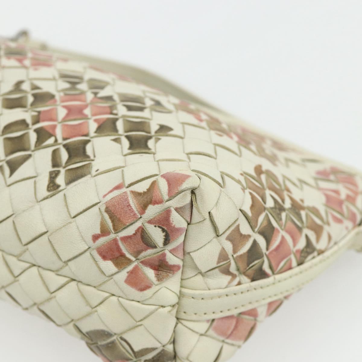 BOTTEGA VENETA INTRECCIATO Accessory Pouch Leather Ivory Gold Auth 176059A