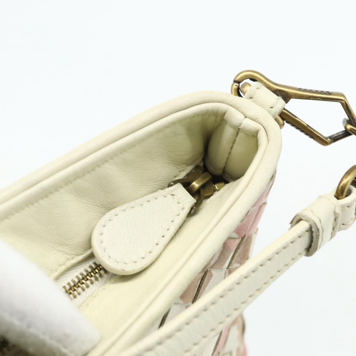 BOTTEGA VENETA INTRECCIATO Accessory Pouch Leather Ivory Gold Auth 176059A