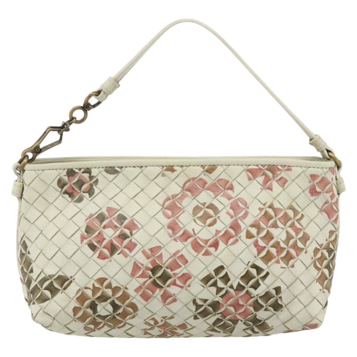 BOTTEGA VENETA INTRECCIATO Accessory Pouch Leather Ivory Gold Auth 176059A