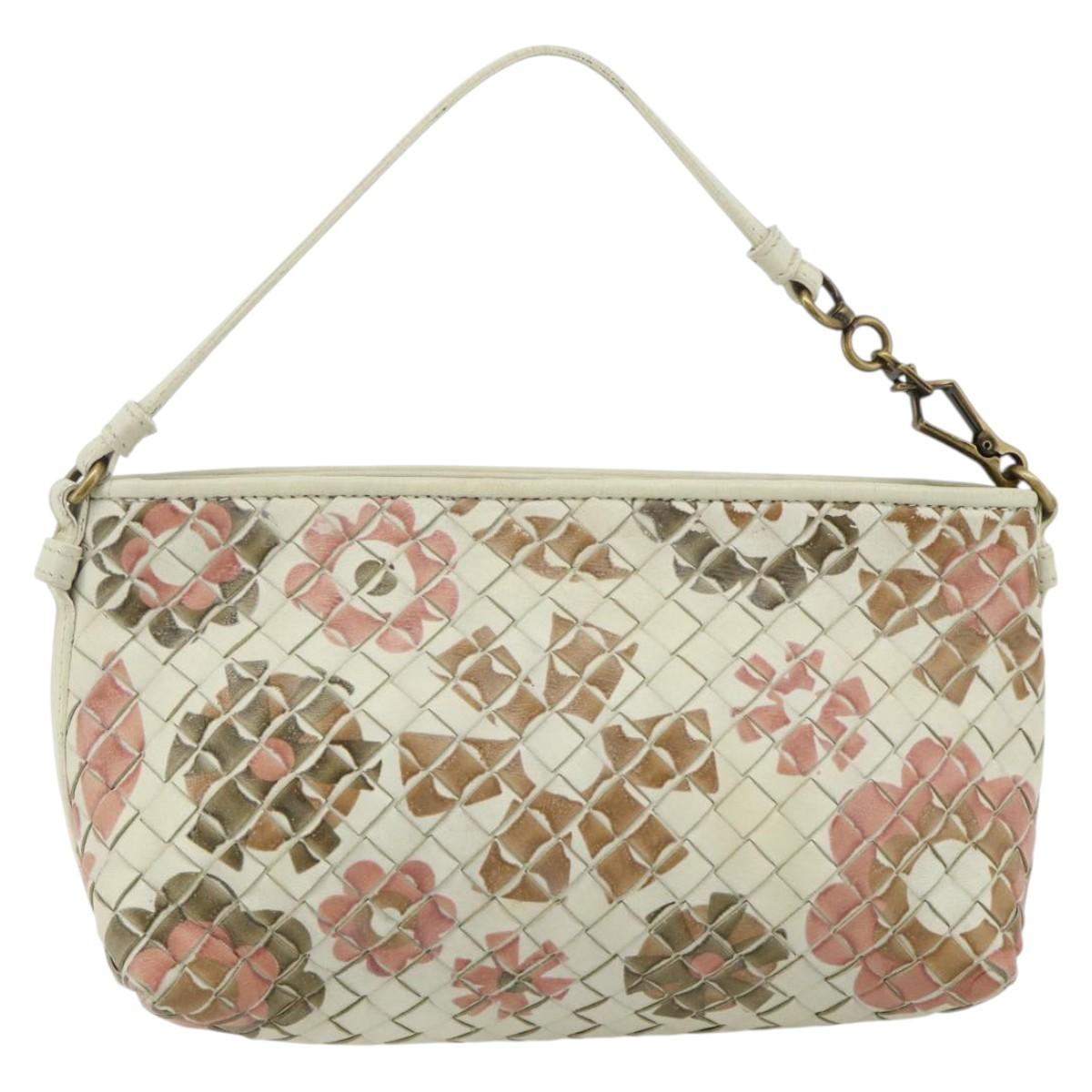 BOTTEGA VENETA INTRECCIATO Accessory Pouch Leather Ivory Gold Auth 176059A