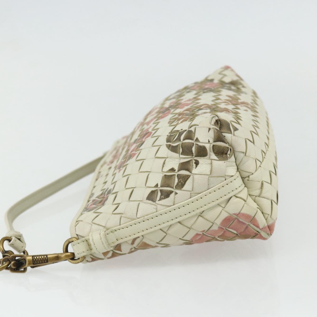 BOTTEGA VENETA INTRECCIATO Accessory Pouch Leather Ivory Gold Auth 176059A