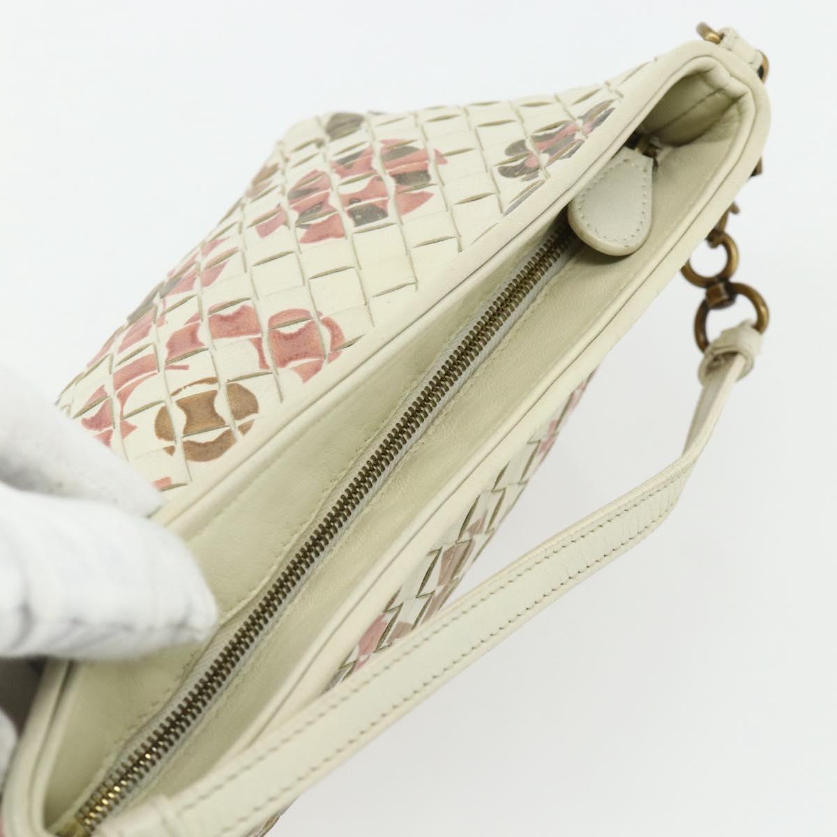 BOTTEGA VENETA INTRECCIATO Accessory Pouch Leather Ivory Gold Auth 176059A