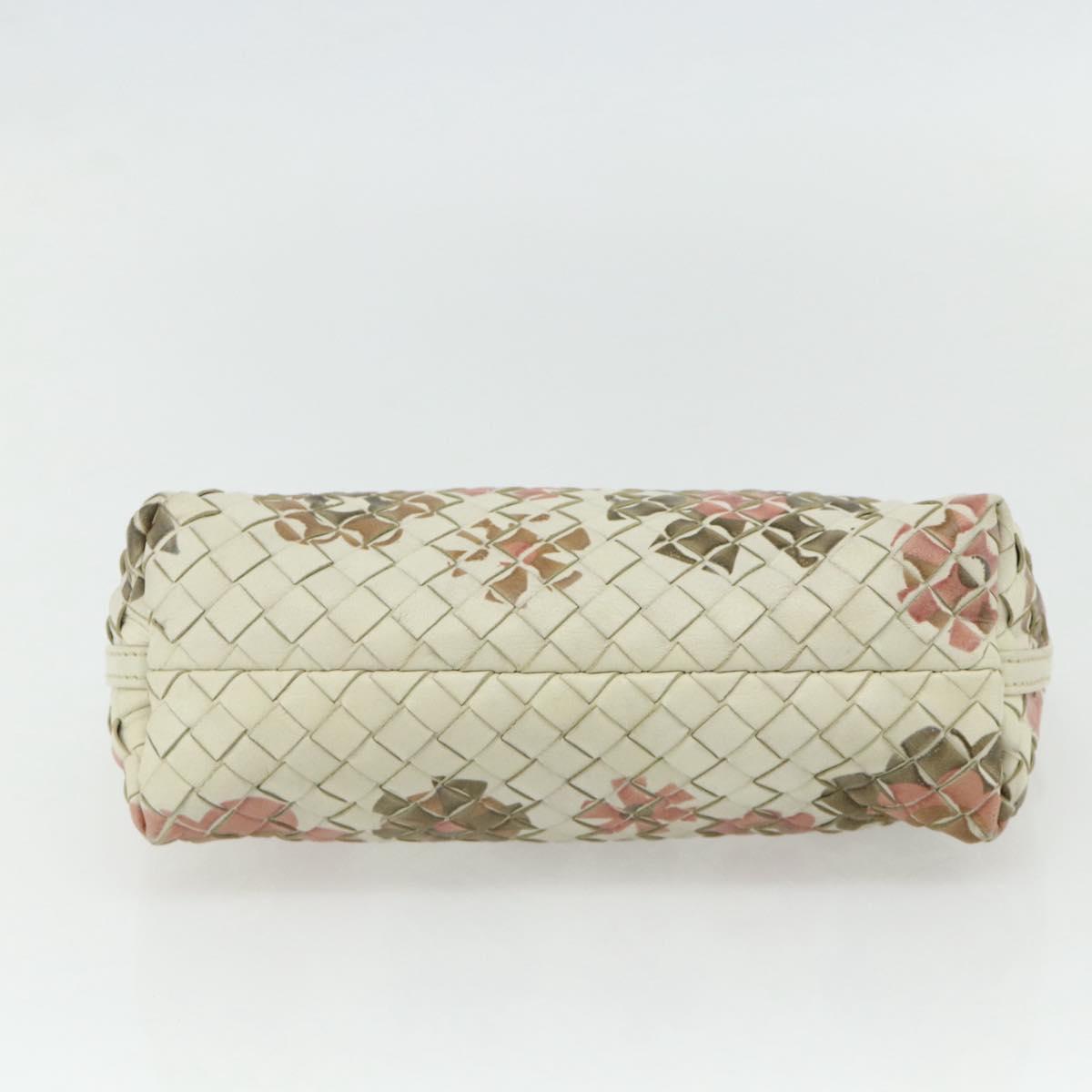 BOTTEGA VENETA INTRECCIATO Accessory Pouch Leather Ivory Gold Auth 176059A