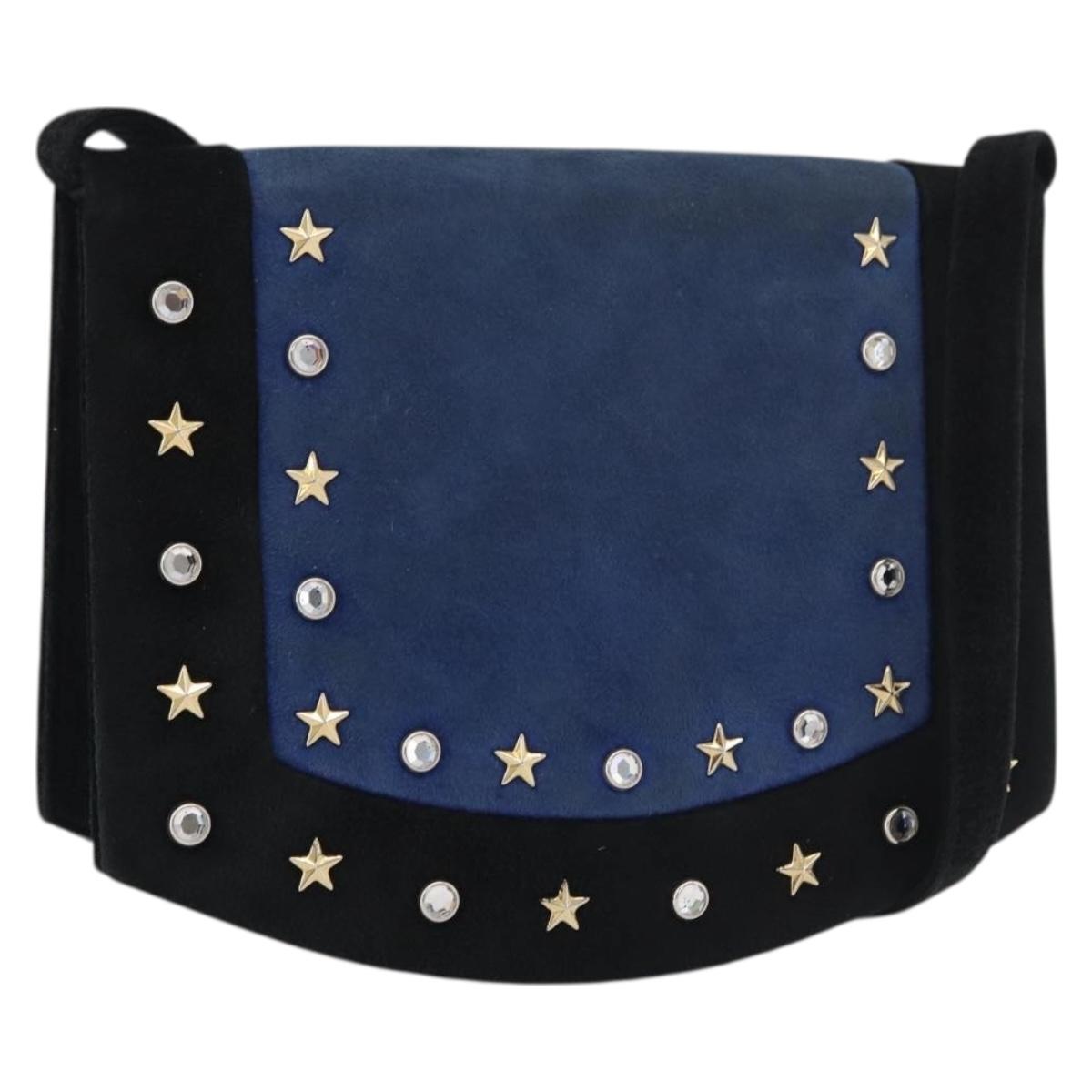 SAINT LAURENT Shoulder Bag Suede Black Gold Silver Auth 176065A