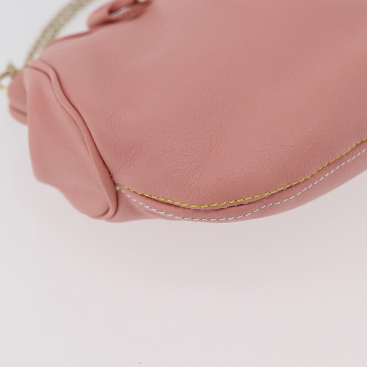 Salvatore Ferragamo Gancini Chain Shoulder Pouch Leather Pink Gold Auth 176068A
