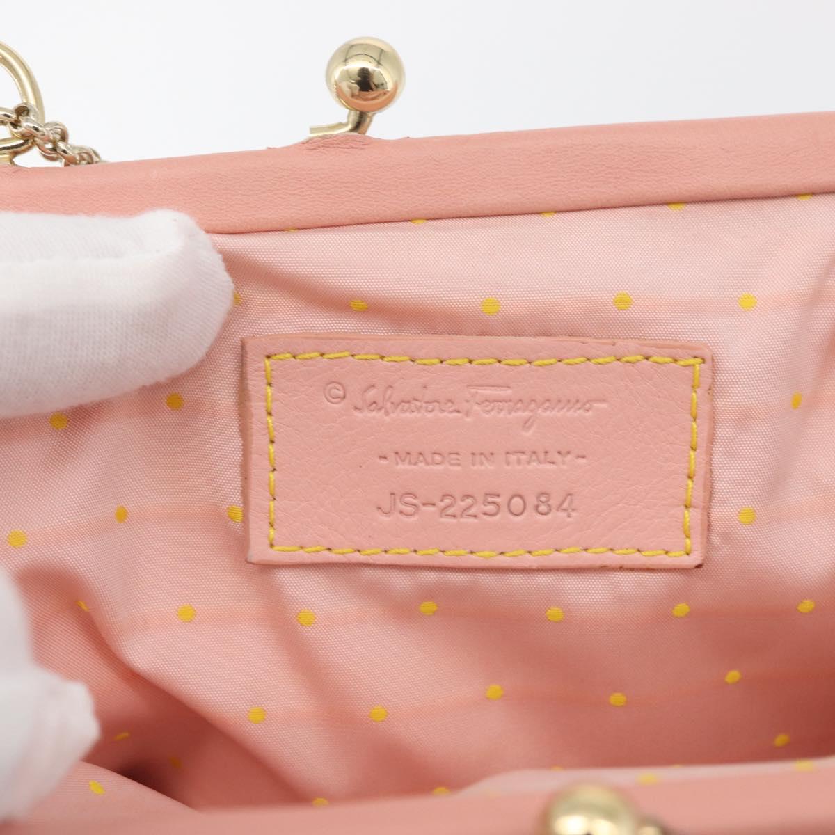 Salvatore Ferragamo Gancini Chain Shoulder Pouch Leather Pink Gold Auth 176068A