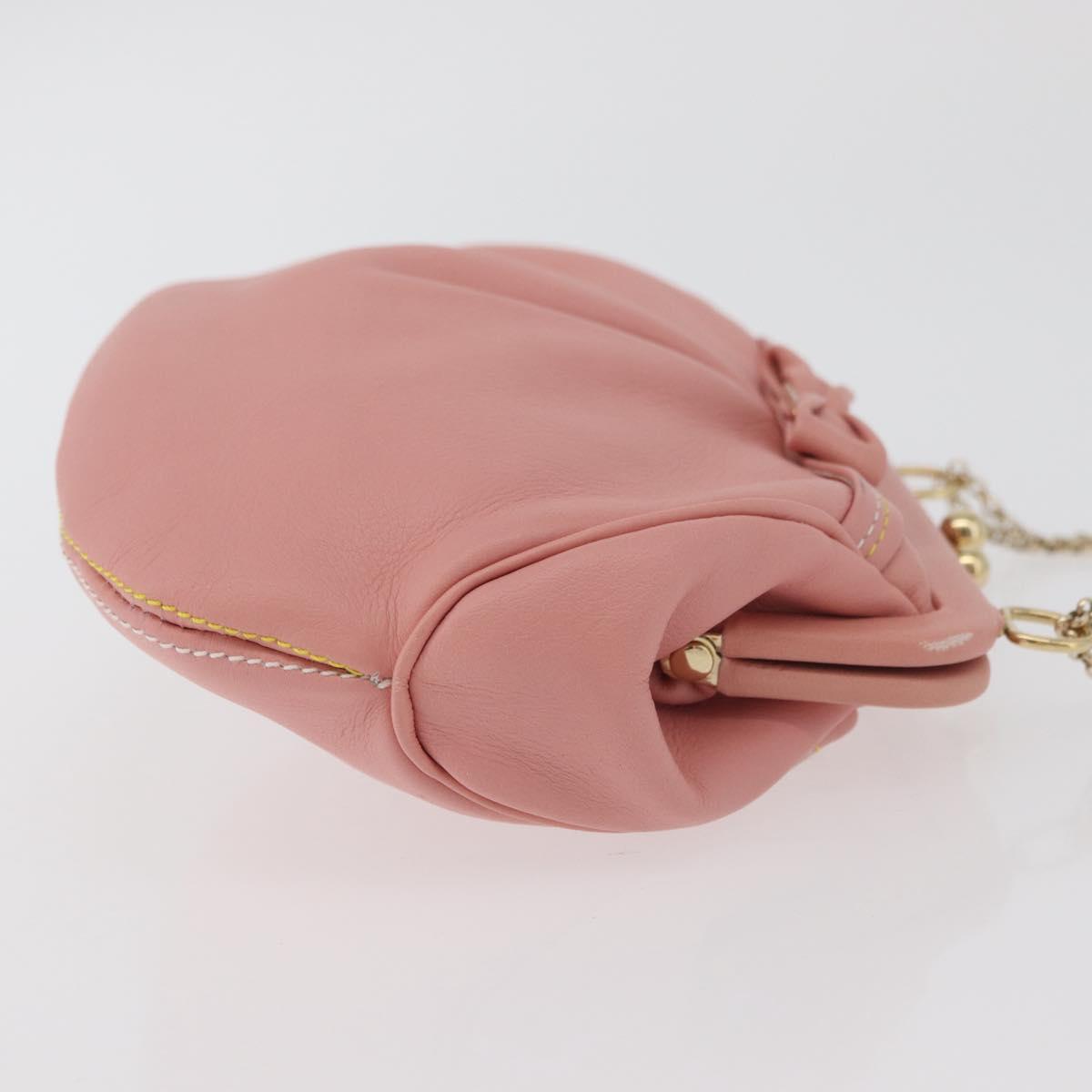 Salvatore Ferragamo Gancini Chain Shoulder Pouch Leather Pink Gold Auth 176068A