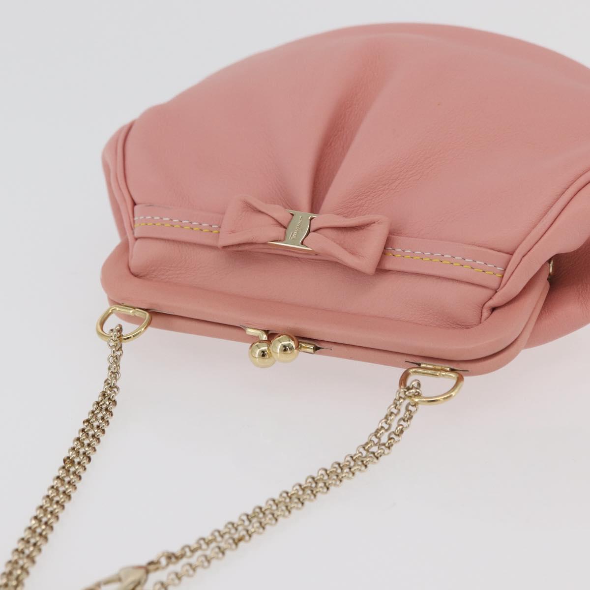 Salvatore Ferragamo Gancini Chain Shoulder Pouch Leather Pink Gold Auth 176068A