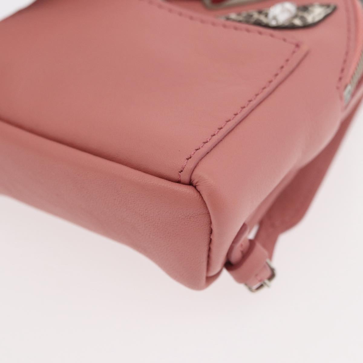 FENDI Monster Eyes Bag Charm Leather Pink Silver Auth 176072A