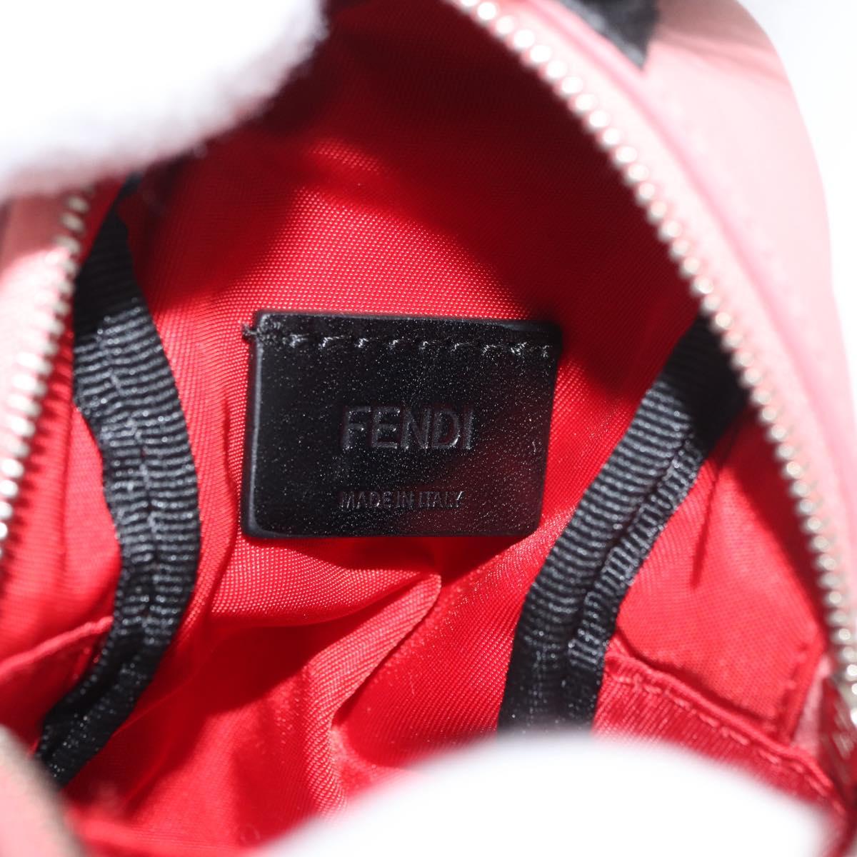 FENDI Monster Eyes Bag Charm Leather Pink Silver Auth 176072A