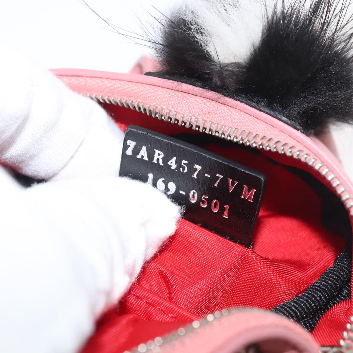 FENDI Monster Eyes Bag Charm Leather Pink Silver Auth 176072A
